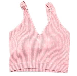ZENANA Pink Ribbed Cropped V-Neck Bra Tank Top L/XL - New In Package